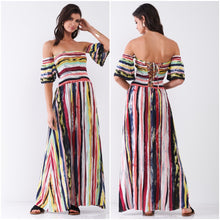 Load image into Gallery viewer, Smocked Top Striped Maxi Dress