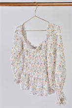 Load image into Gallery viewer, Off-White Sheer Floral Off-The-Shoulder Peplum Top