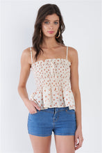 Load image into Gallery viewer, Cream Beige Boho Floral Square Neck Sheer Peplum Top