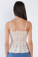 Load image into Gallery viewer, Cream Beige Boho Floral Square Neck Sheer Peplum Top