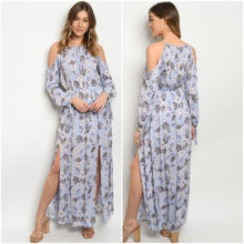 Load image into Gallery viewer, Lilac floral cold shoulder maxi dress