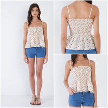 Load image into Gallery viewer, Cream Beige Boho Floral Square Neck Sheer Peplum Top