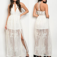 Load image into Gallery viewer, EYELET, EMBROIDERY LACE MAXI WHITE DRESS