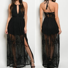 Load image into Gallery viewer, EYELET, EMBROIDERY LACE MAXI BLACK DRESS