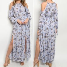 Load image into Gallery viewer, Lilac floral cold shoulder maxi dress