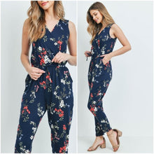 Load image into Gallery viewer, Navy Floral Jumpsuit