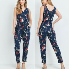 Load image into Gallery viewer, Navy Floral Jumpsuit