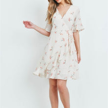 Load image into Gallery viewer, Peach Floral print wrap dress