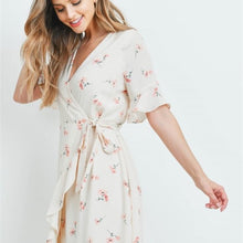 Load image into Gallery viewer, Peach Floral print wrap dress