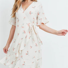 Load image into Gallery viewer, Peach Floral print wrap dress
