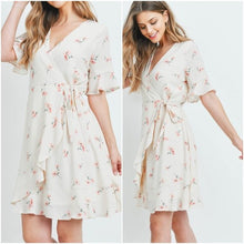 Load image into Gallery viewer, Peach Floral print wrap dress