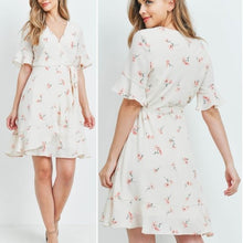 Load image into Gallery viewer, Peach Floral print wrap dress