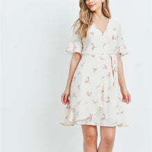 Load image into Gallery viewer, Peach Floral print wrap dress