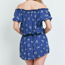 Load image into Gallery viewer, Off Shoulder Blue Floral Dress