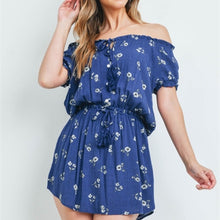 Load image into Gallery viewer, Off Shoulder Blue Floral Dress