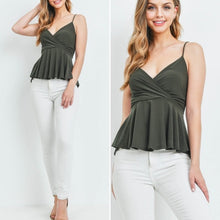 Load image into Gallery viewer, Olive Strappy Peplum top