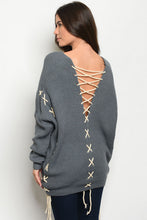 Load image into Gallery viewer, BLUE CHUNKY KNIT TUNIC SWEATER