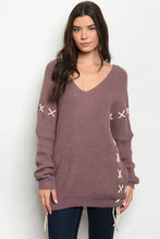 Load image into Gallery viewer, MAUVE CHUNKY KNIT LACE UP SWEATER TUNIC