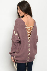 MAUVE CHUNKY KNIT LACE UP SWEATER TUNIC