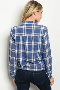 Blue checkered button down top