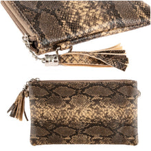 Load image into Gallery viewer, BLACK OR BROWN SNAKE SKIN CROSSBODY OR CLUTCH