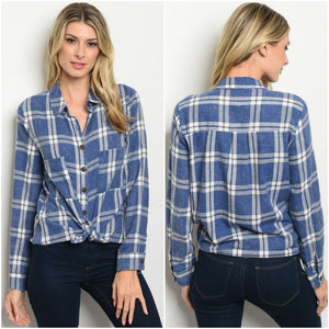 Blue checkered button down top