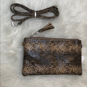 BLACK OR BROWN SNAKE SKIN CROSSBODY OR CLUTCH