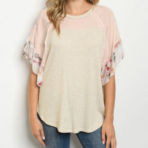 OATMEAL PINK WITH FLOWER TUNIC TOP