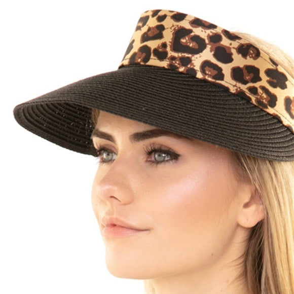 Leopard Straw Visor hat