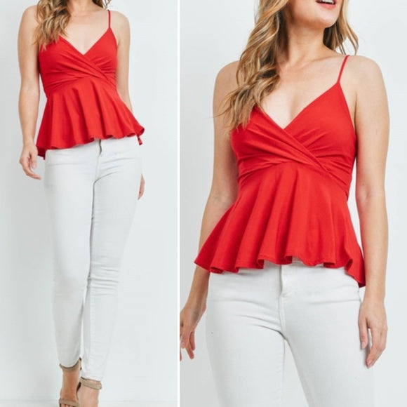 red peplum top